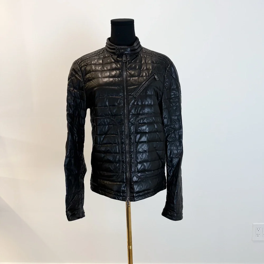 Moncler full leather Quilted Jacket Size 1 (Fits more like Size Small) JU0011 - Picture 1 of 15